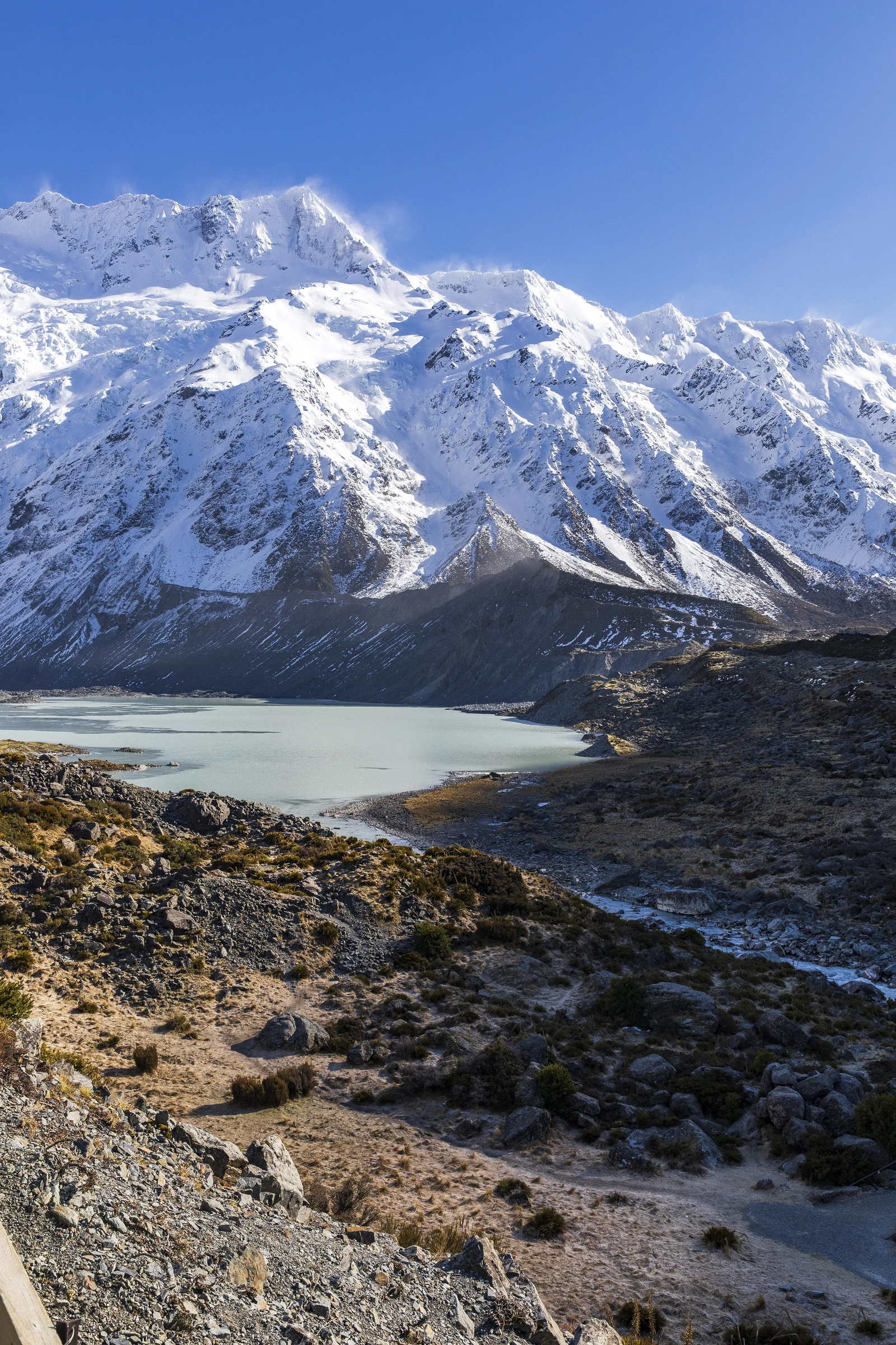 Snow-covered alpine ridge near Mount Cook