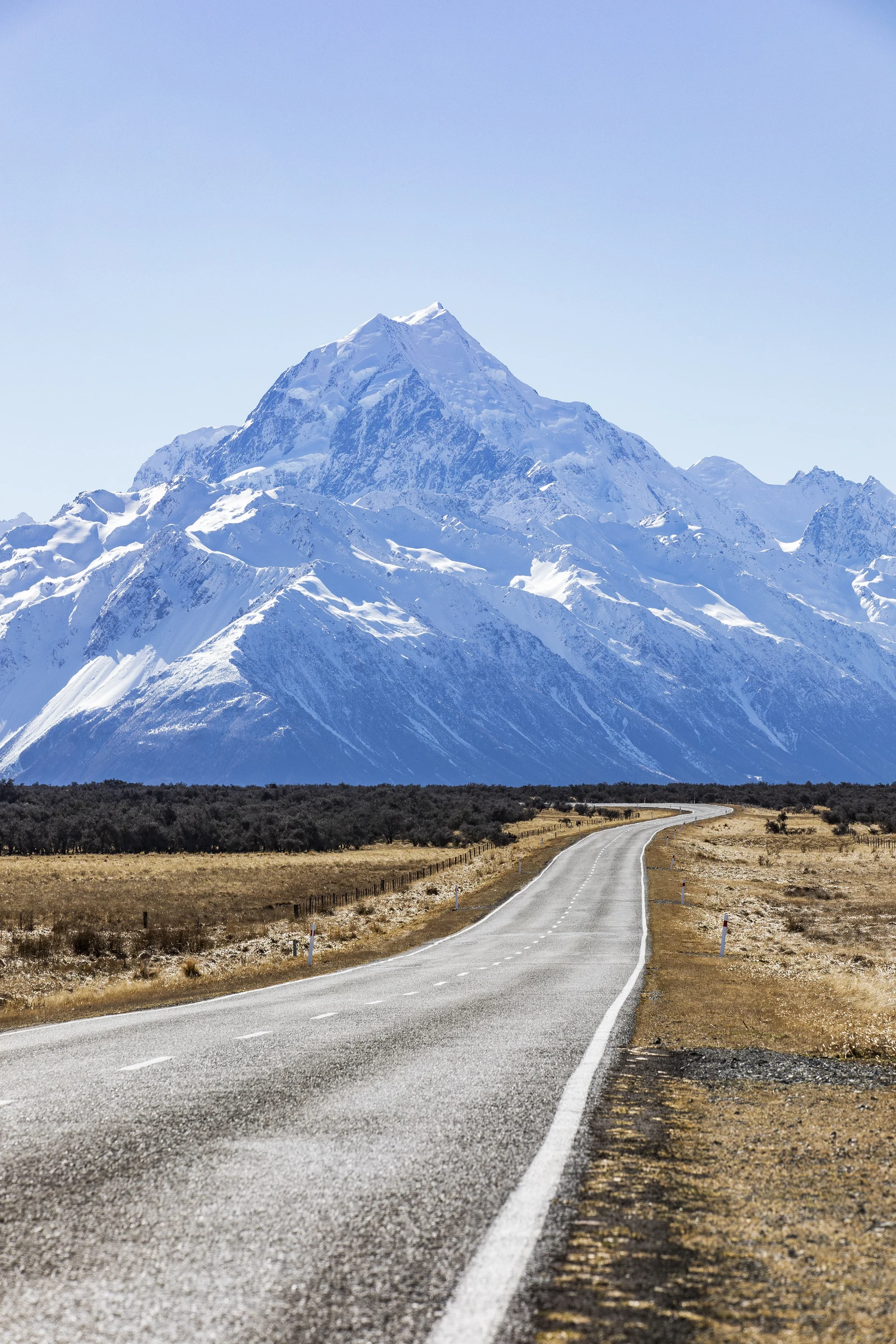 The road approaching Mount Cook through the valley