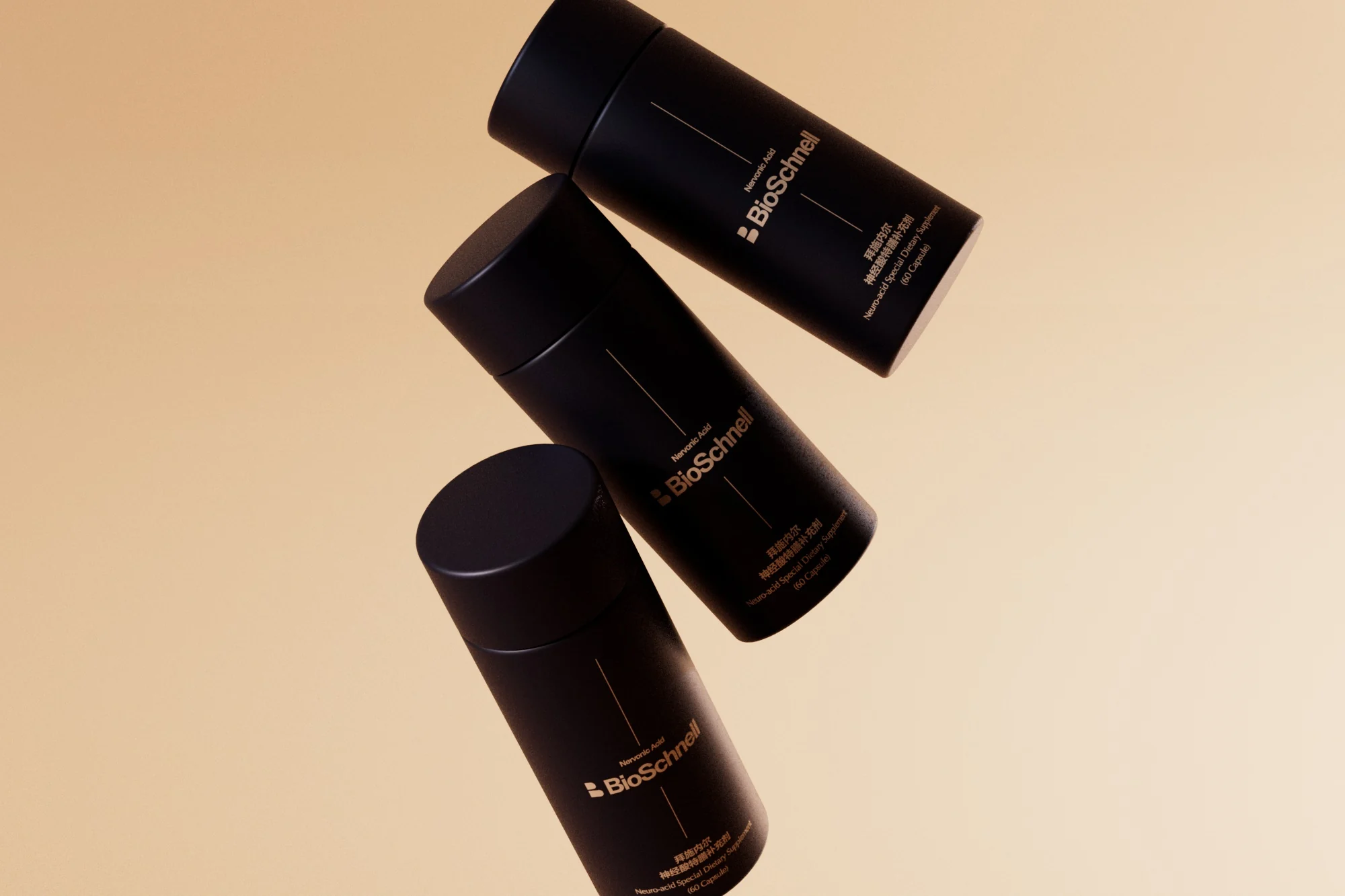 BioSchnell dimensional composition of supplement bottles